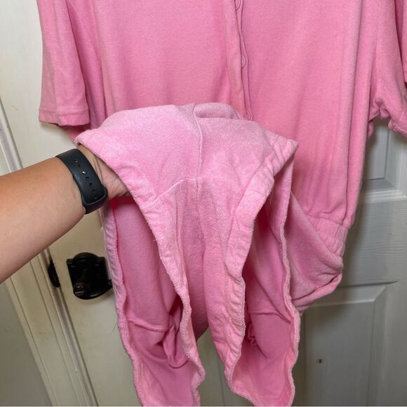 The Good American Terry Cloth Cinched Waist Pink Romper Short Sleeves - Picture 11 of 16